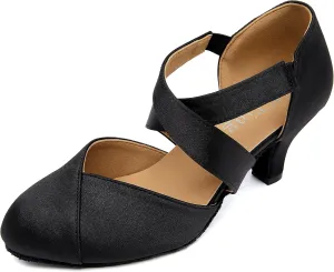 YYTing Women Swing Latin Ballroom Dance Shoes (Closed Toe, Suede Sole, Elastic Closure) 2.5 inch Heel YT28