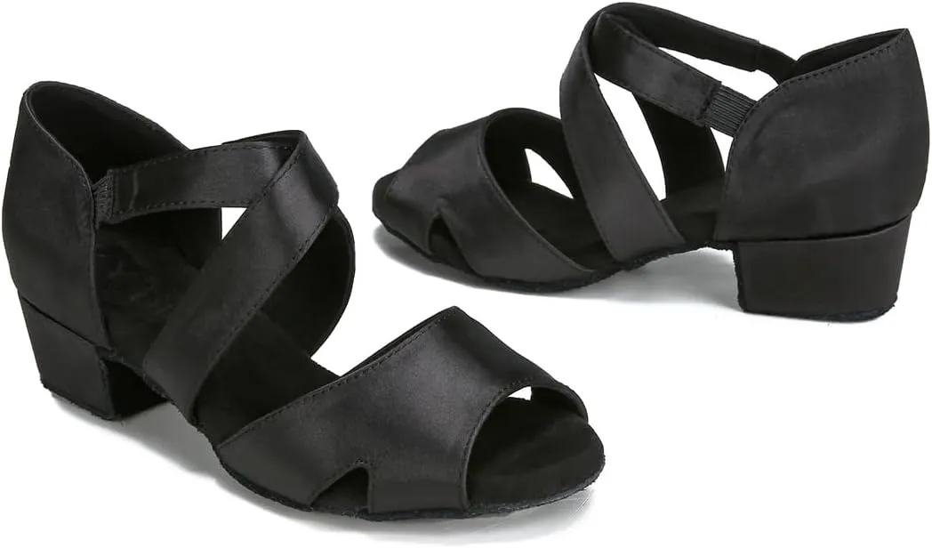 YYTing Women Swing Latin Ballroom Dance Shoes (Suede Sole, Elastic Closure) 1.5 inch Heel YT27