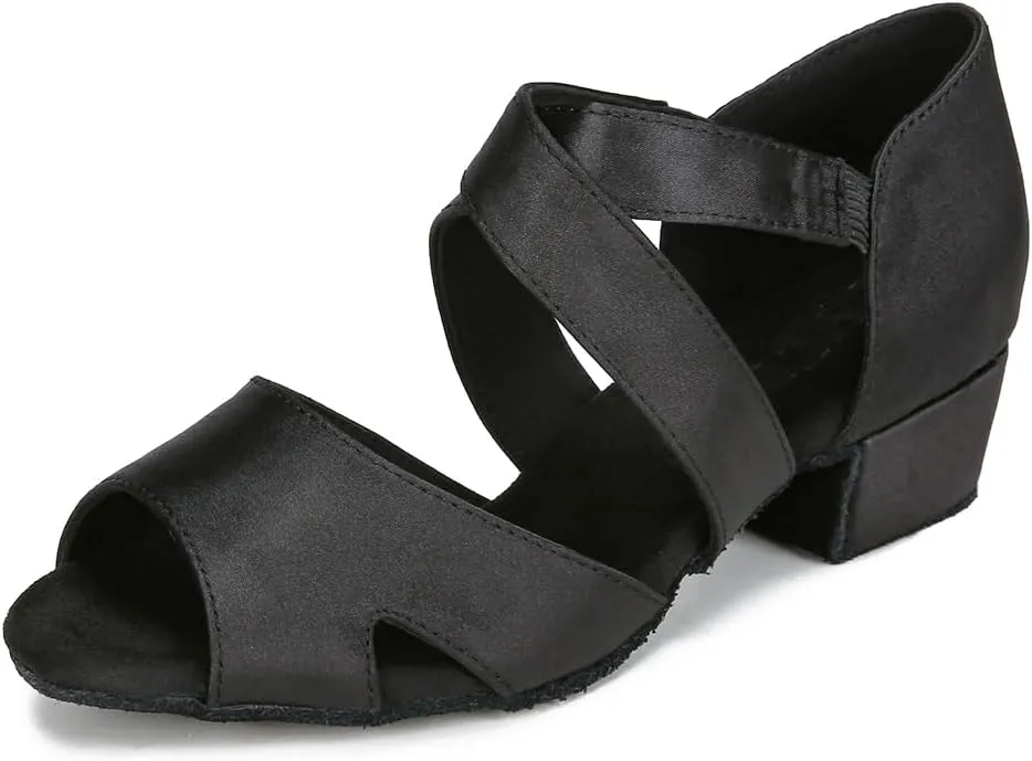 YYTing Women Swing Latin Ballroom Dance Shoes (Suede Sole, Elastic Closure) 1.5 inch Heel YT27