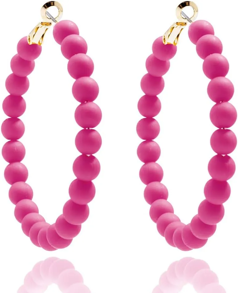 ZENZII Beaded Hoop Earrings Bohemian Circle Round Bead Earrings Chic Dangle Earrings for Women and Girls